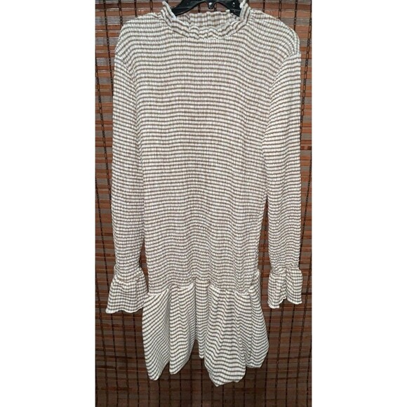 Women’s SHEIN Brown And White Smocked Dress Size Large - Picture 1 of 5